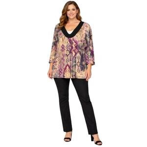 Saint Tropez West Women's Large Multicolor Floral 3/4 Sleeve Blouse